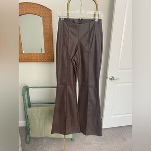 Dark Brown Flare Leather Pants - S